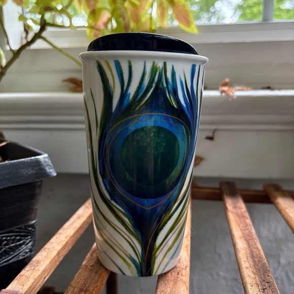 Starbucks Peacock Feather Ceramic Tumbler with Ceramic Lid - Picture 1 of 5